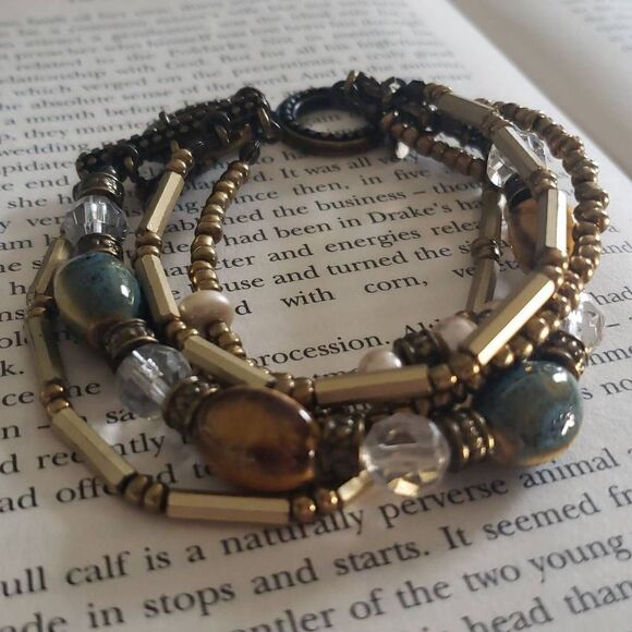 PD Premier Designs Stone Pear Seed Bead Multicolored Toggle Bracelet - Picture 1 of 10